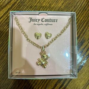Juicy Couture Gold Bear Necklace with Heart Earrings